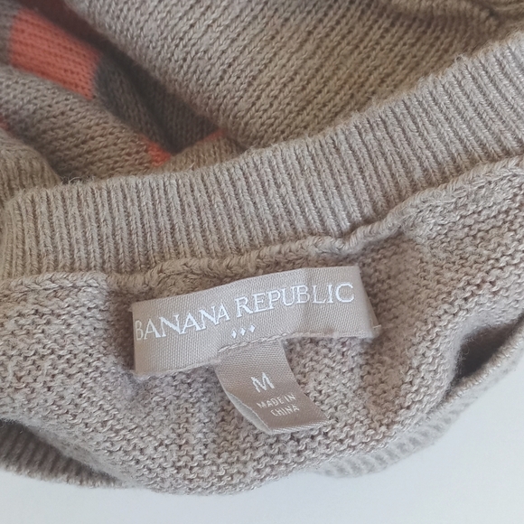 Banana Republic Soft Nylon Viscose Knit Orange Tan Stripe Long Sleeve Sweater M - Picture 2 of 11